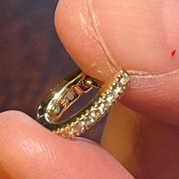 RUBY STELLA 14K YELLOW GOLD DIAMOND HUGGIE HOOPS WITH SECURITY LATCH - Picture 10 of 11